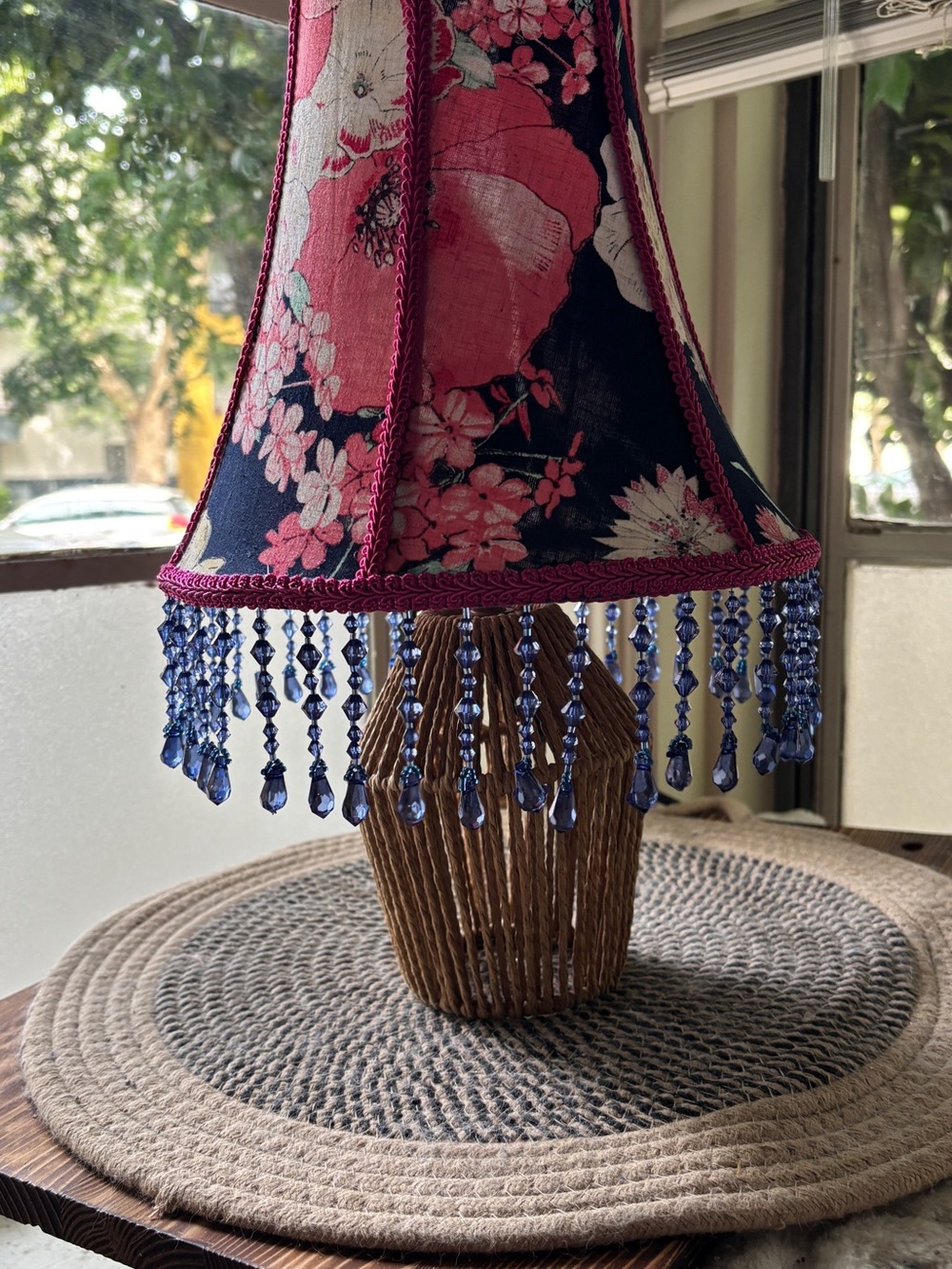 Pink Floral & Navy Beaded Lampshade! - Picture 1 of 5